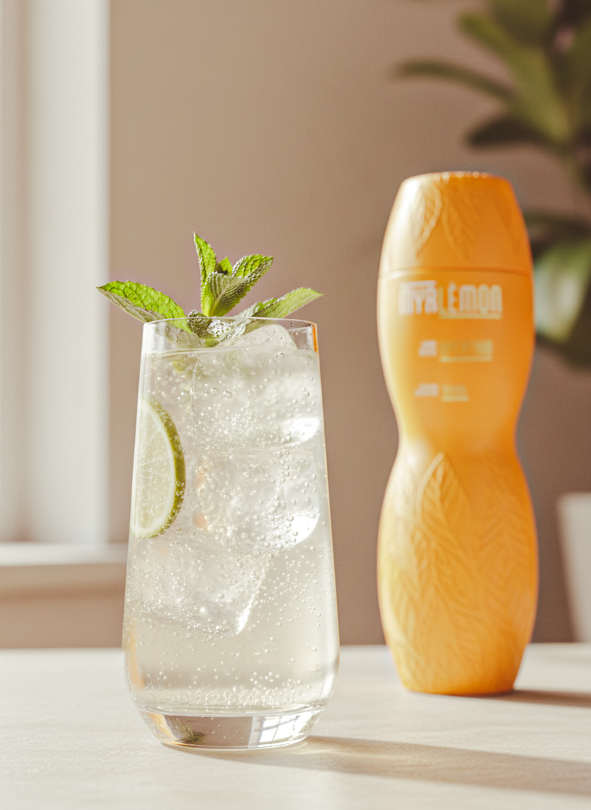 The Sunshine Soda cocktail made with Myrlèmon, premium vodka, sparkling soda and fresh lime.